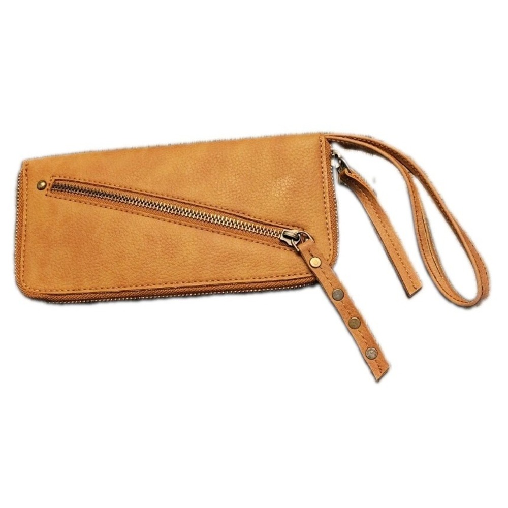 Free People Wallet Brown Distressed Vegan Wristlet Strap Zip Bohemian